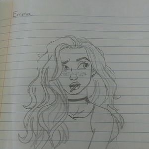 80's girl pencil drawing